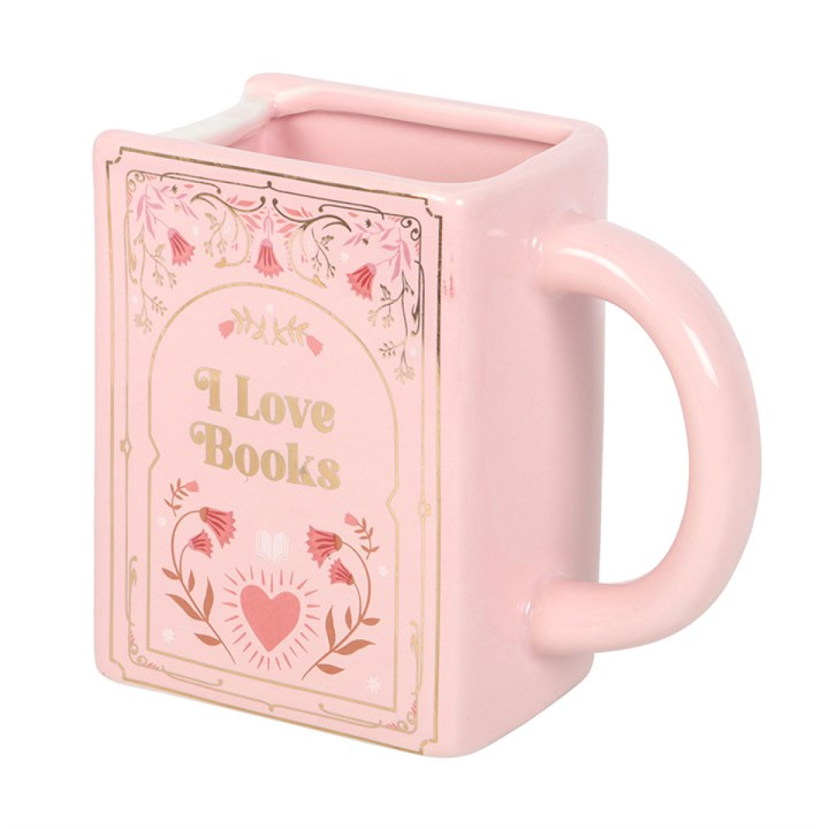 I Love Books Pink Book Shaped Mug | Ceramic Book Mug