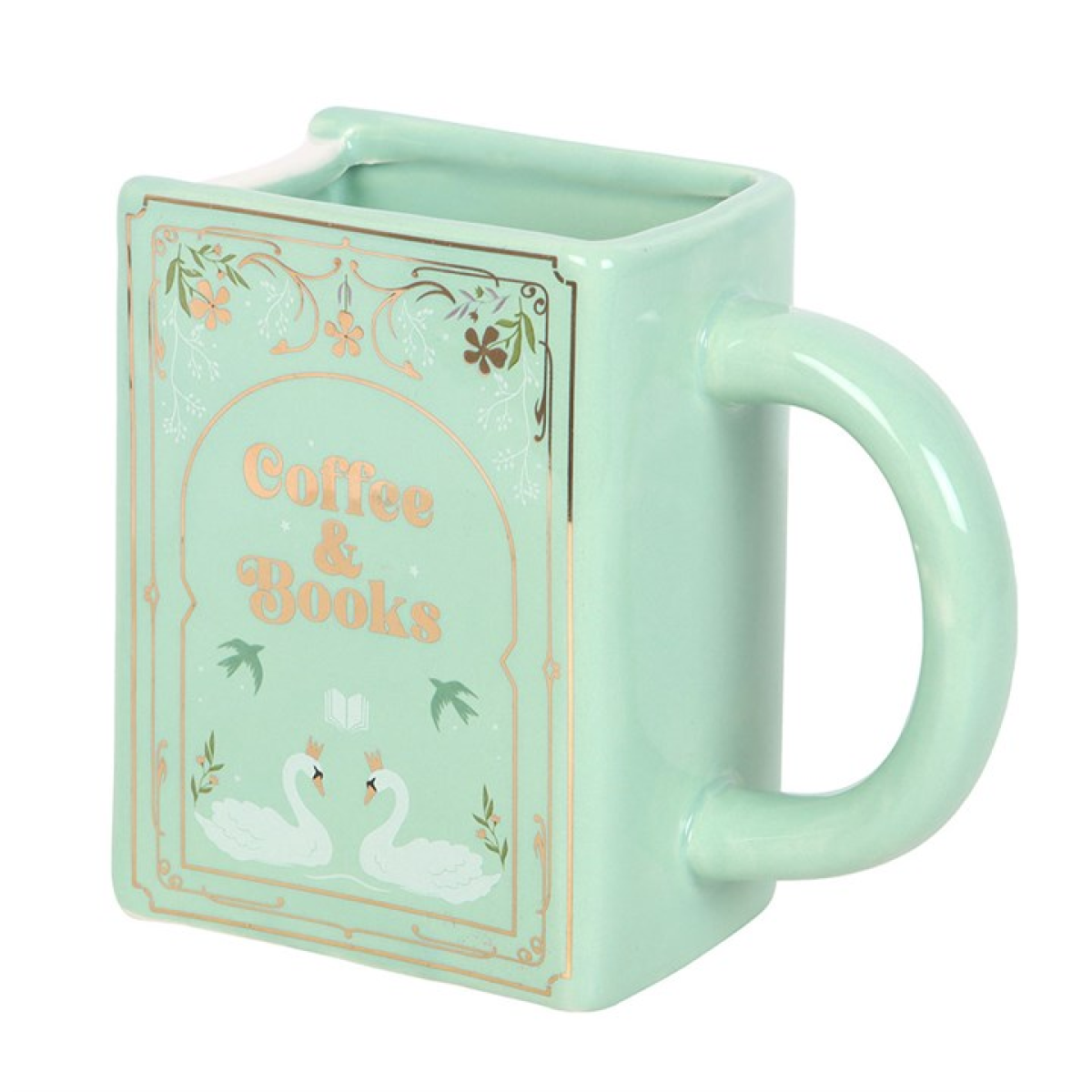 Coffee & Books Green Book Shaped Mug