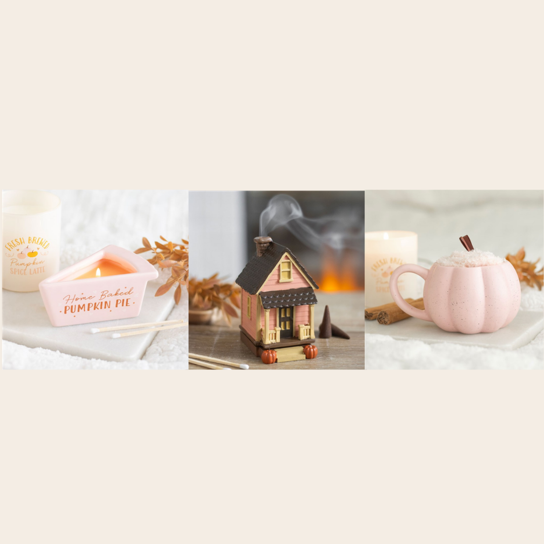 pink autumn homewares, candle and mug