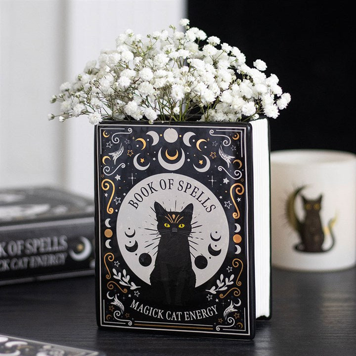 black cat book vase