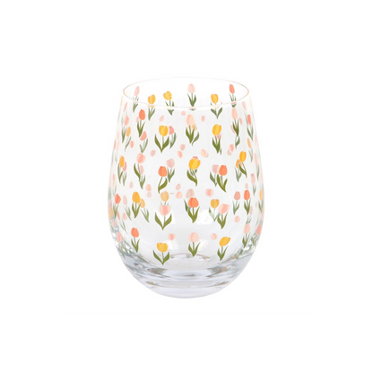 Tulip Print Stemless Glass
