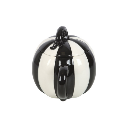 Black and White Striped Pumpkin Lidded Mug
