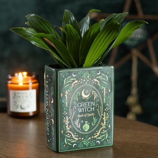 Green Witch Book Shaped Vase