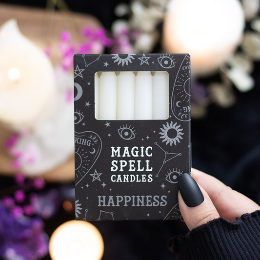 Set of 12 White 'Happiness' Spell Candles