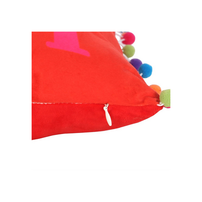 Red Holly Jolly Cushion with Pom Poms