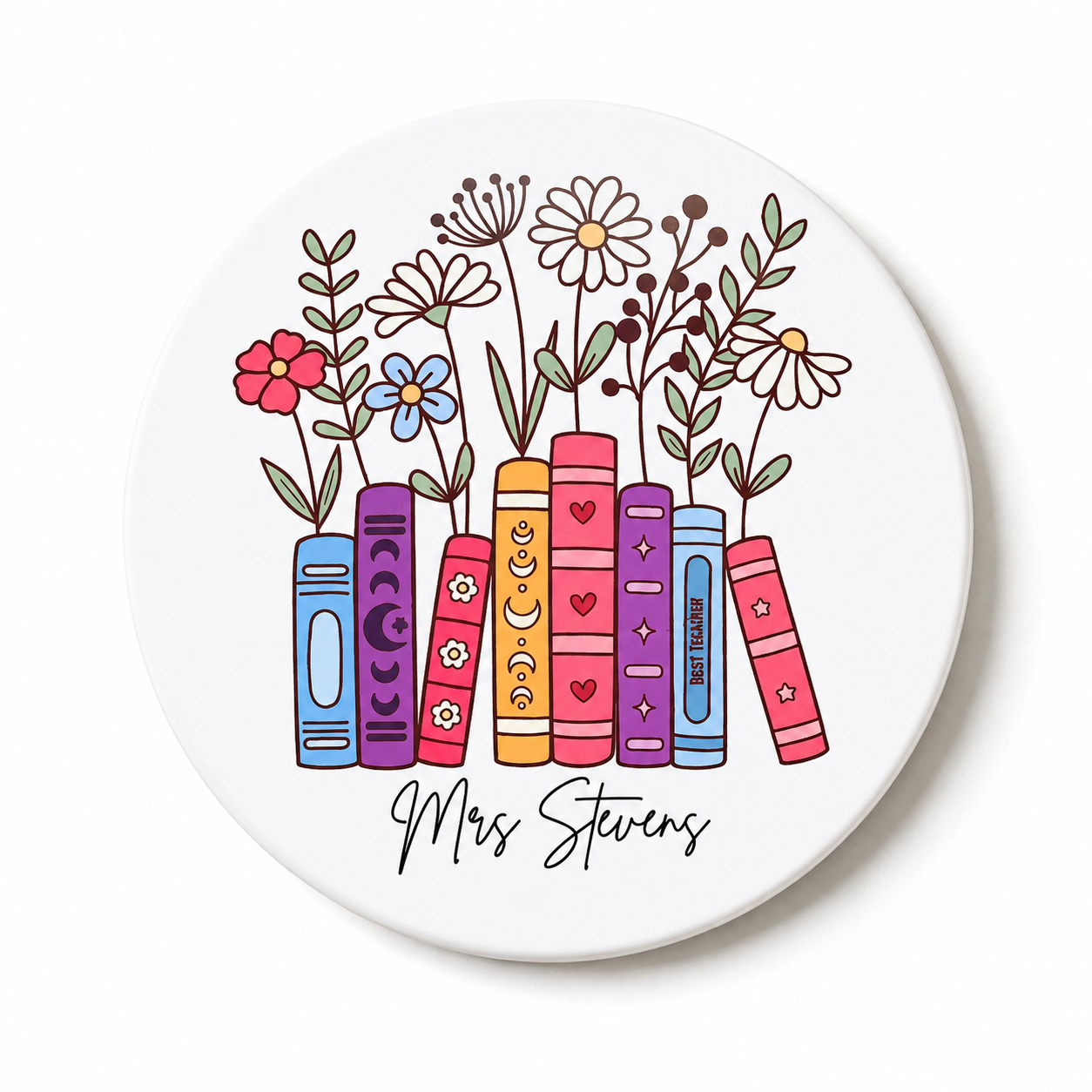 Personalised Floral Book Teacher Coaster
