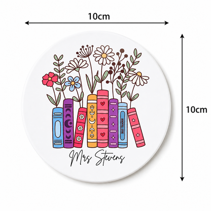 Personalised Floral Book Teacher Coaster