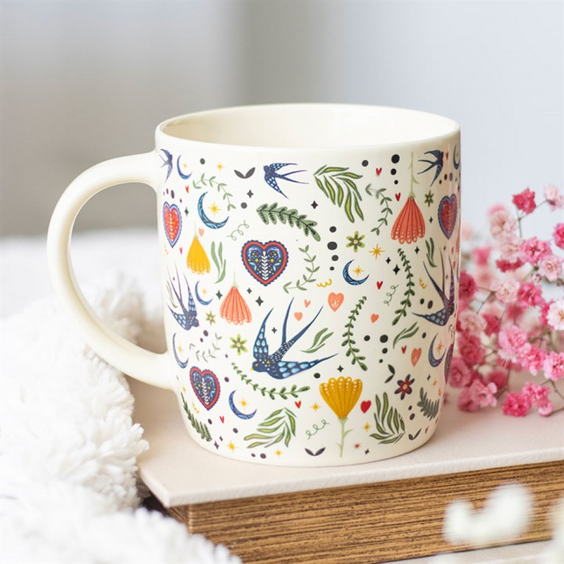 Cream Midnight Bloom floral print mug