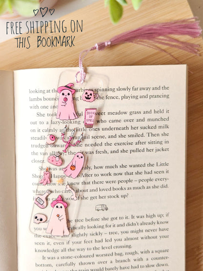 Pink Halloween Ghost Bookmark with Tassel - Cute Spooky Book Lover Gift 👻📚